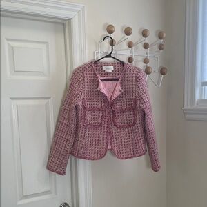 Anthropologie Slim Tweed Blazer Preppy - Pink / Red - S